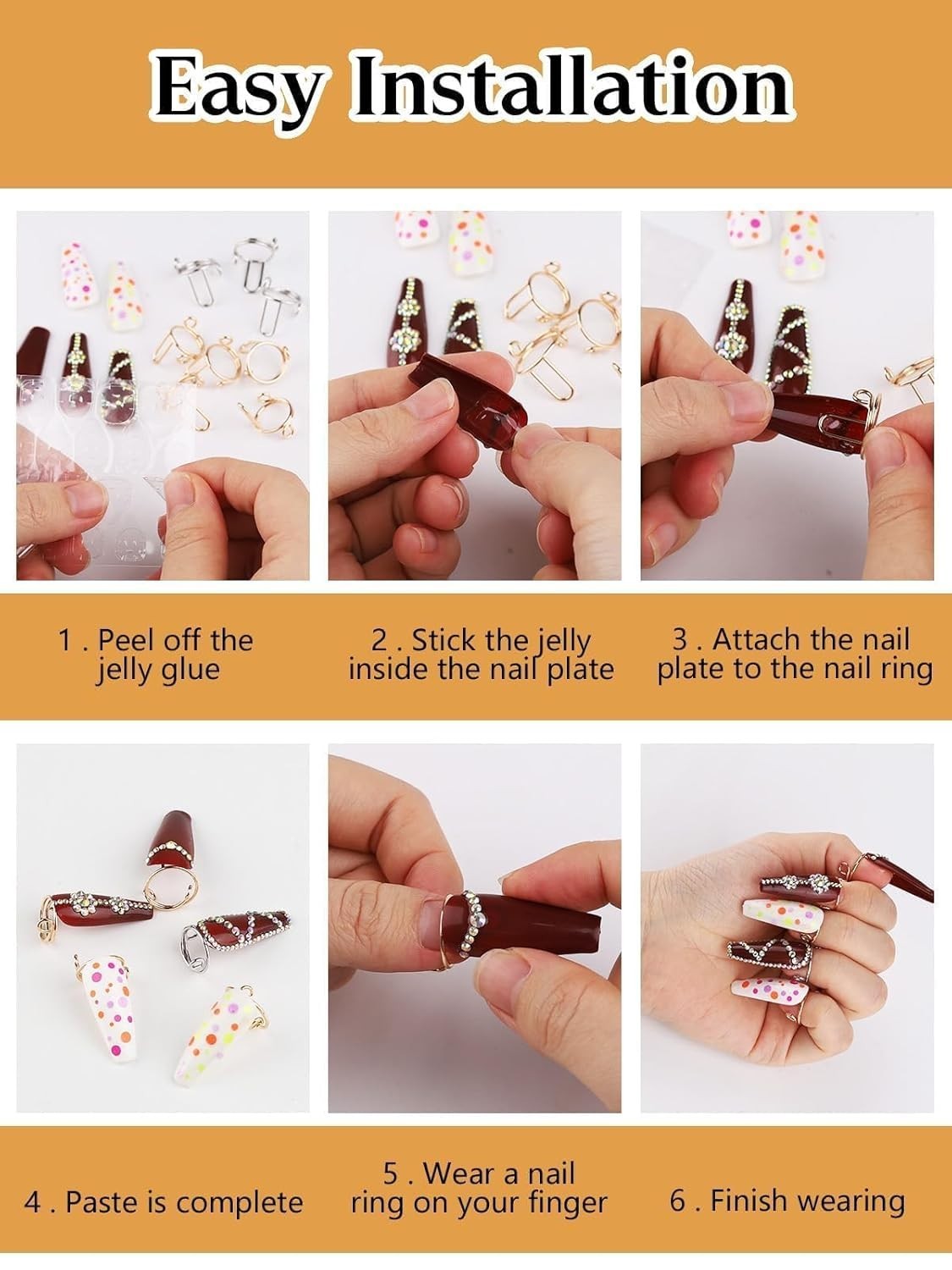 20PCS Adjustable Nail Rings Set – Detachable Reusable Women Gift with 96PCS Adhe