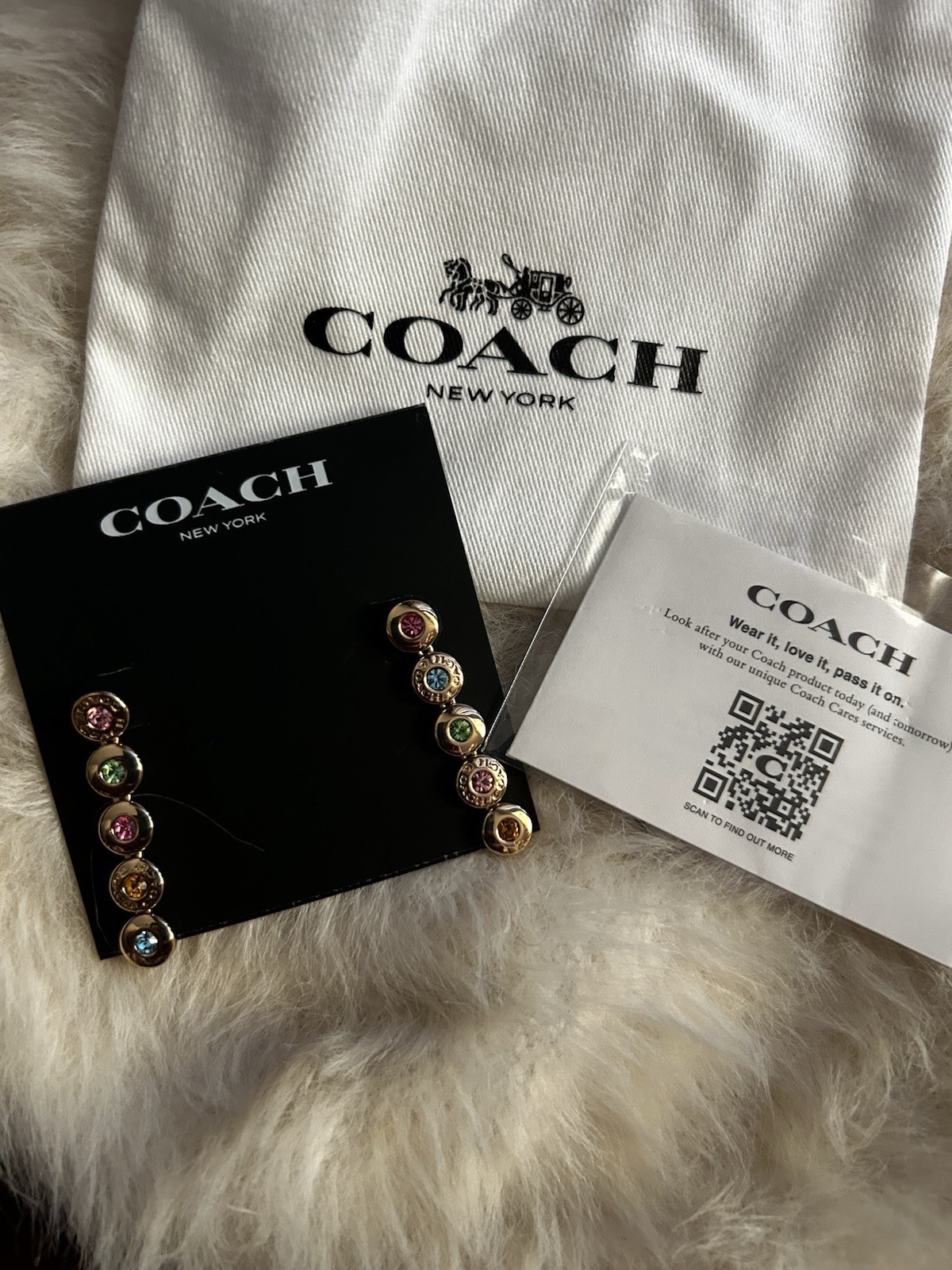 Coach Multicolor Crystal Stud Earrings Gold Tone Round Bezel Setting