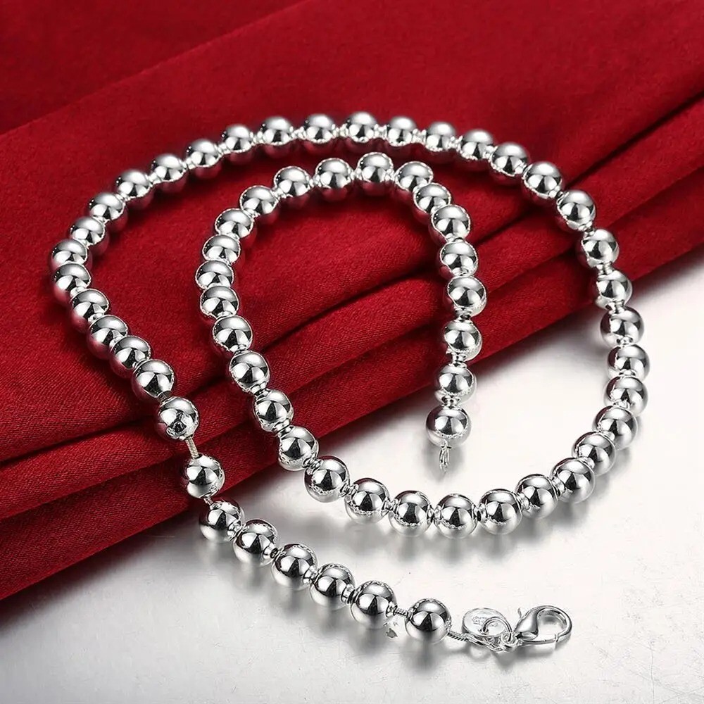 Women’s 925 Sterling Silver solid 10mm Hollow Balls Beads 20 Chain Necklace