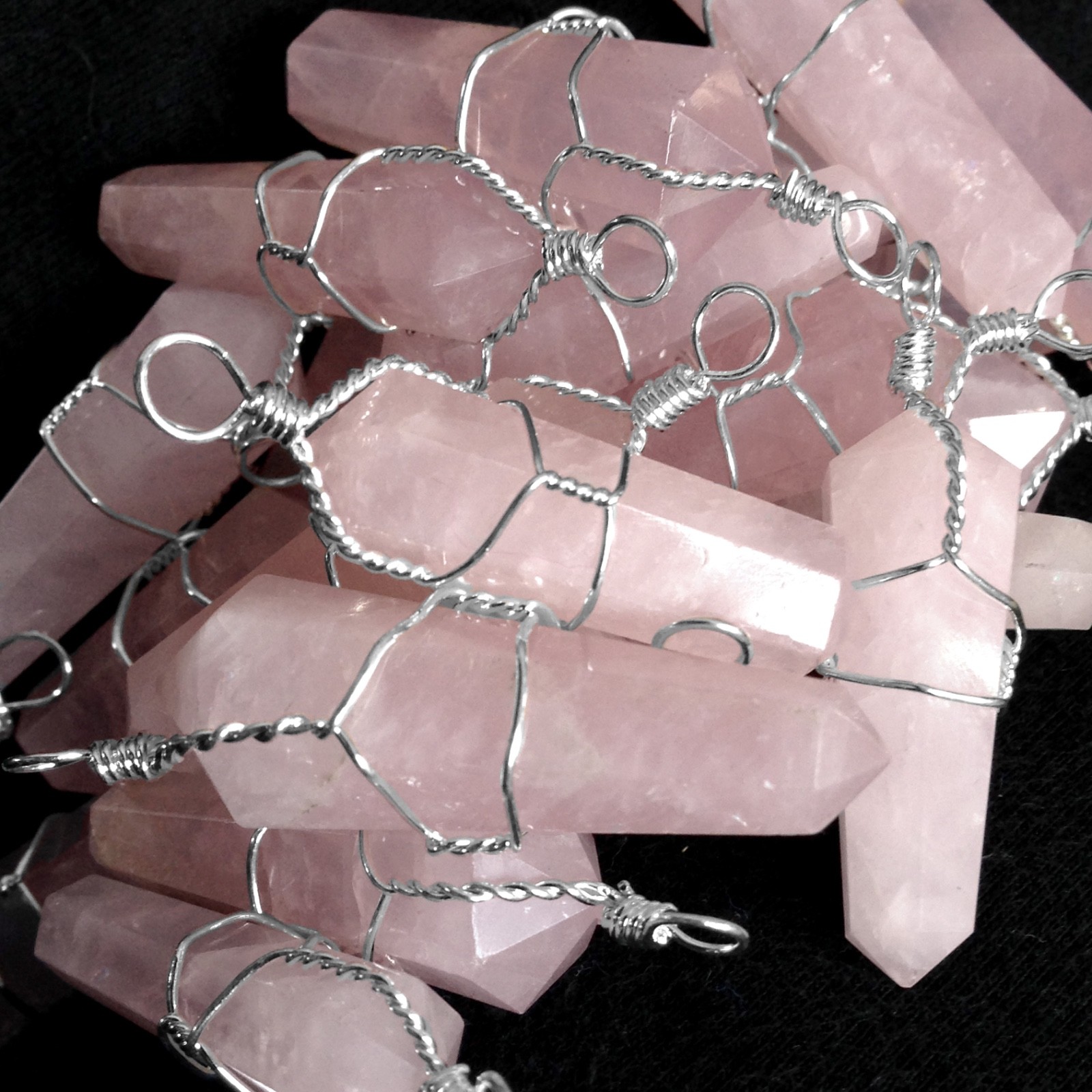 Rose Quartz Wire Wrap Pendant Handmade Chakra Crystal Necklace LOT of 3 Bulk
