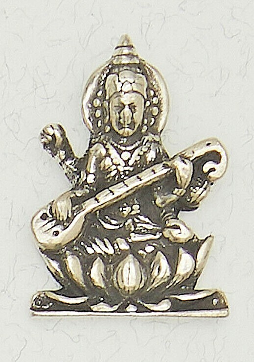 Saraswati-Goddess of Wisdom-Pewter Ancient Hindu Religion Silver Pendant Jewelry