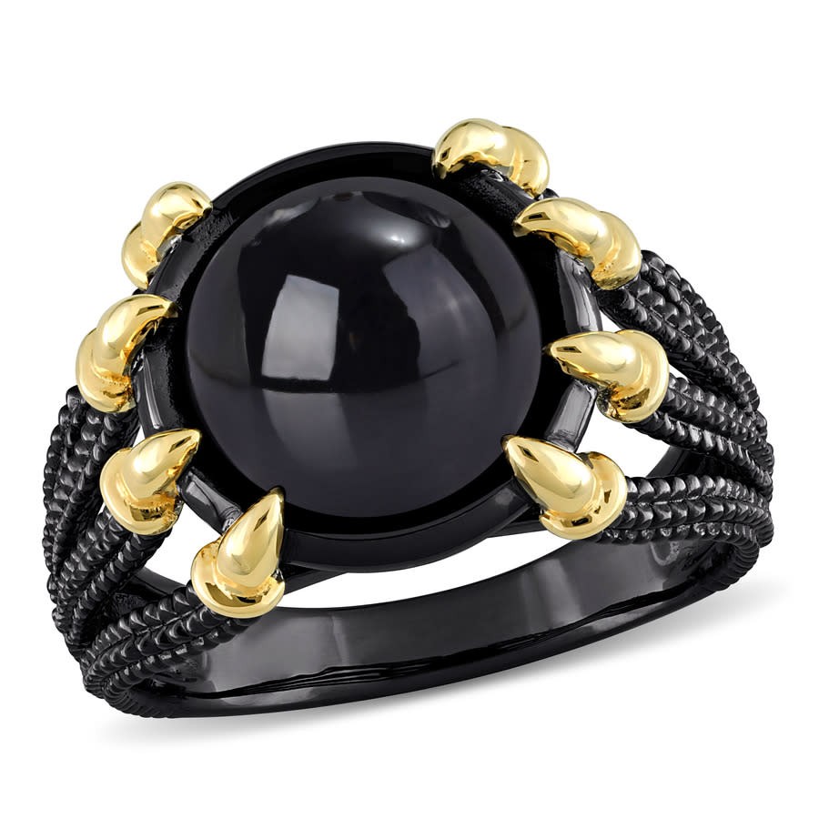 Amour 6 CT TGW Black Agate Fashion Ring Yellow Silver Black Rhodium Plated