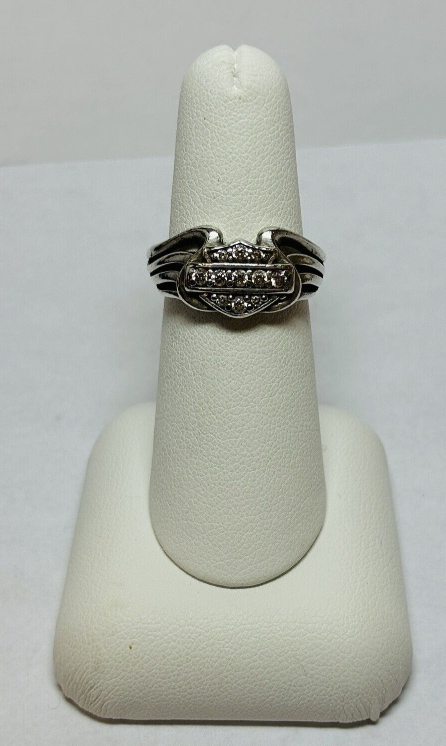 MOD Harley Davidson Sterling 925 Silver CZ Shield Logo Ring Sz 6.25