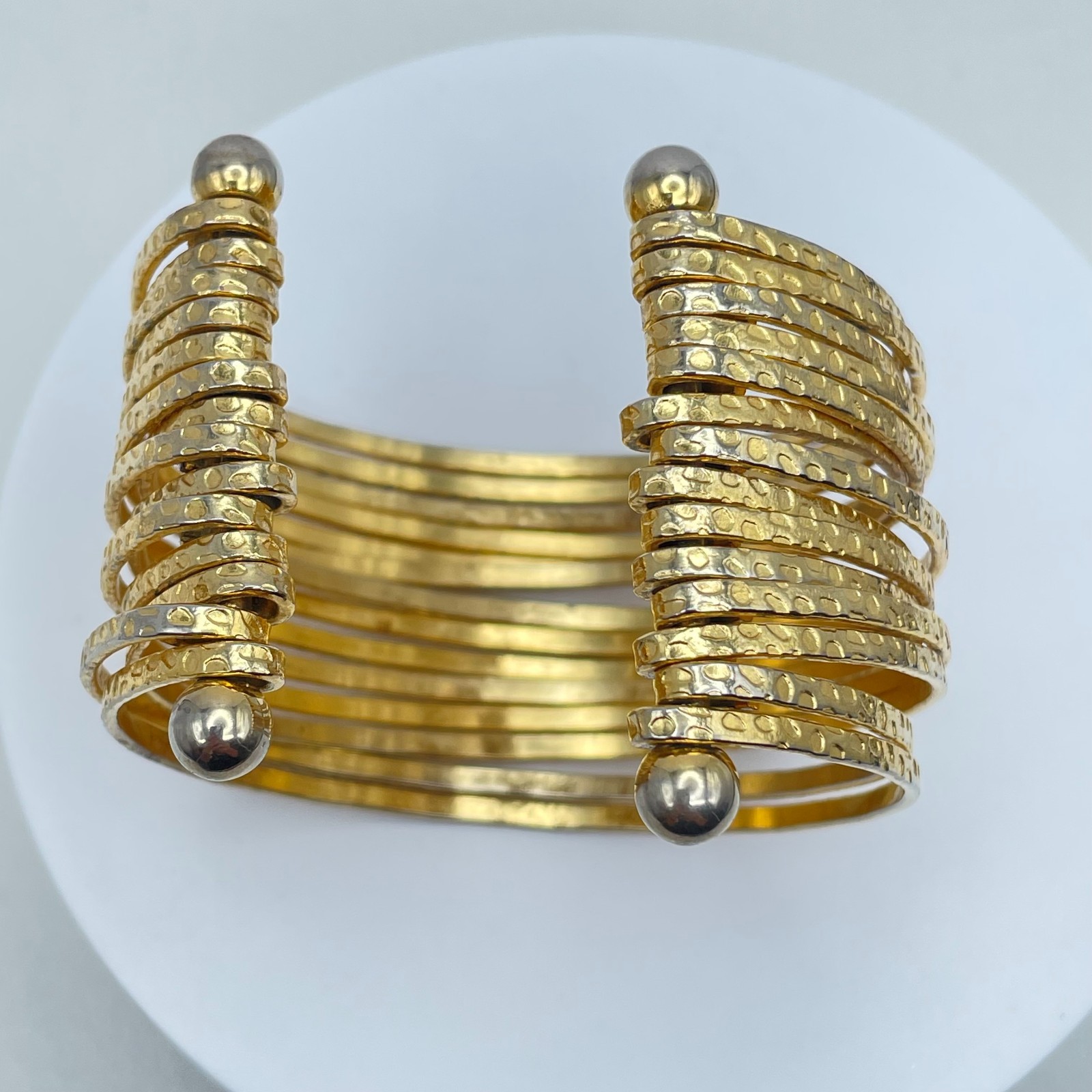 Gladiator-Style Gold Tone Wide Multi-Band Stacked Hammered Open Cuff Bracelet