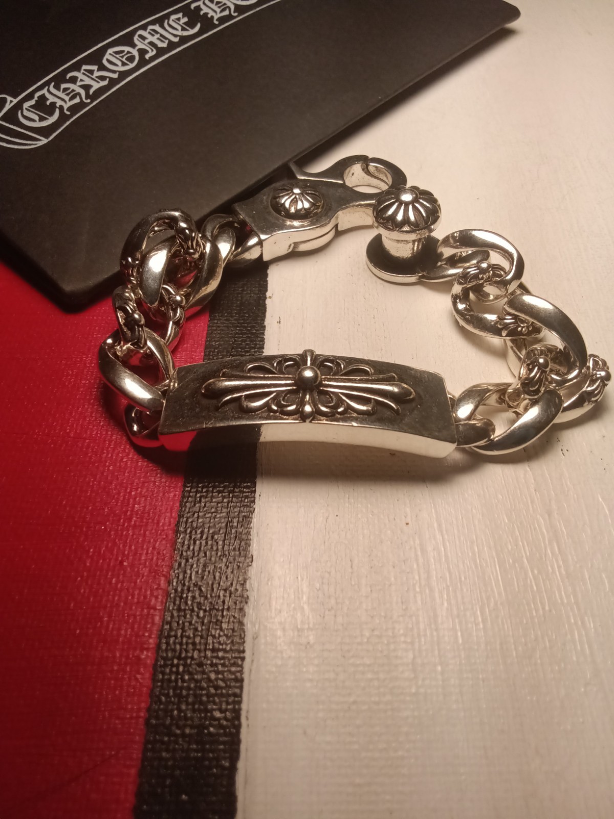New Chrome Gothic Cross Bracelet biker 2000 Jewelery cuban link Mens 21mm 925