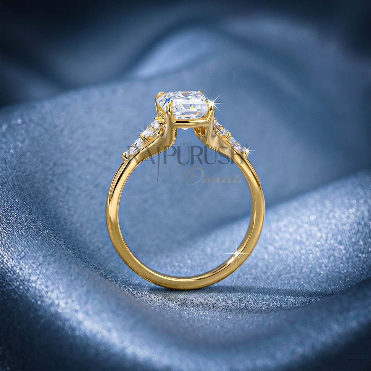 Cushion Solitaire Engagement Ring Marquise Accent Stone 14K Gold Plated-Silver
