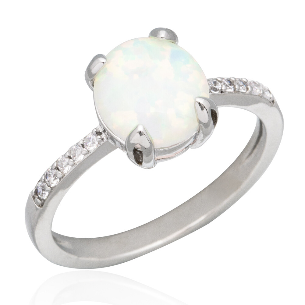 7×9 Oval White Fire Opal CZ Silver Jewelry Women Solitaire Ring Size 6 7 8 9 10