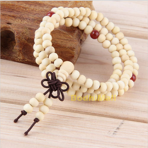 Buddhist Buddha Meditation Wood Prayer 6mm 108 Beads Mala Bracelet – White