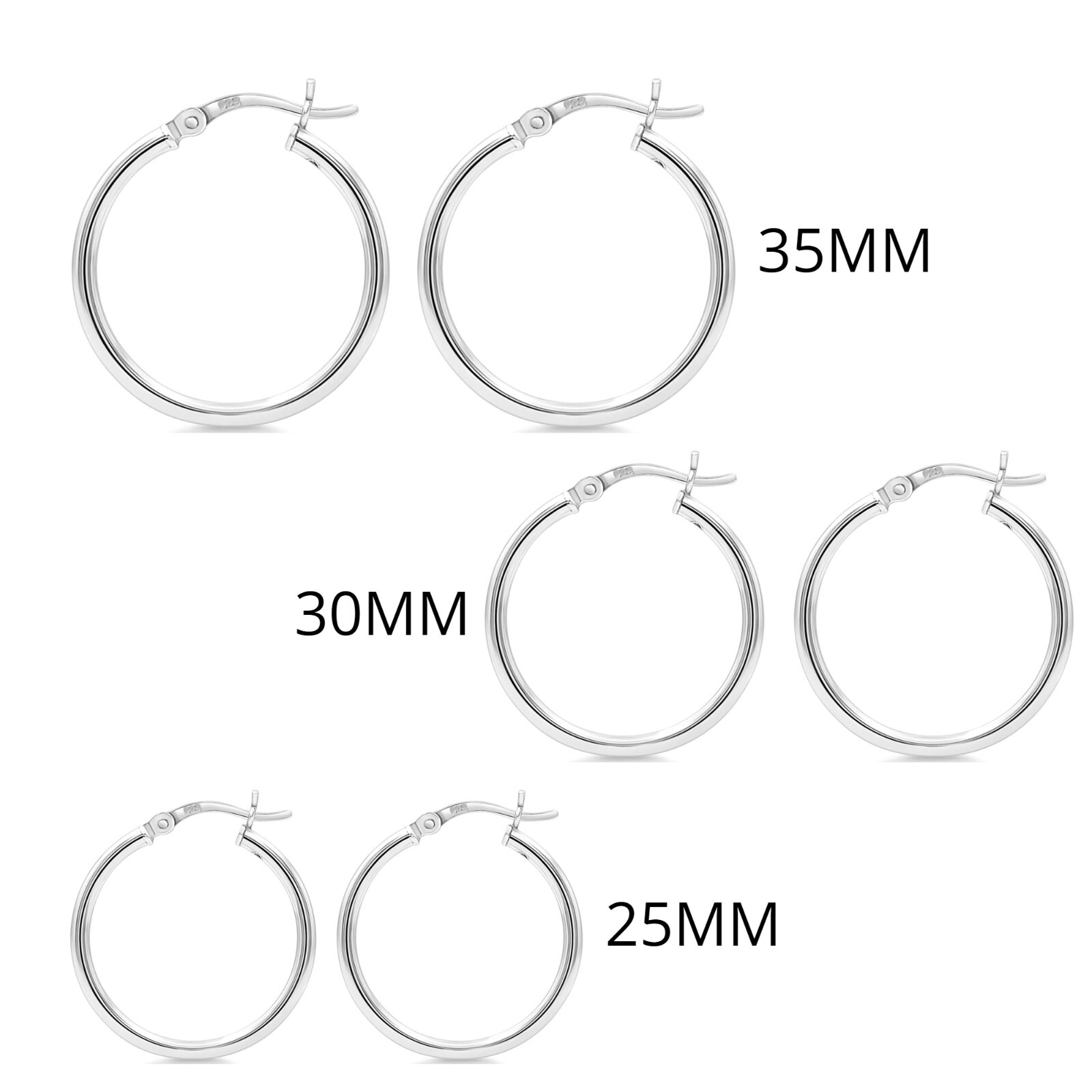 Elegant 925 Sterling Silver Hoop Earrings for Women Jewelry 3 Pack Set 25-30-35M
