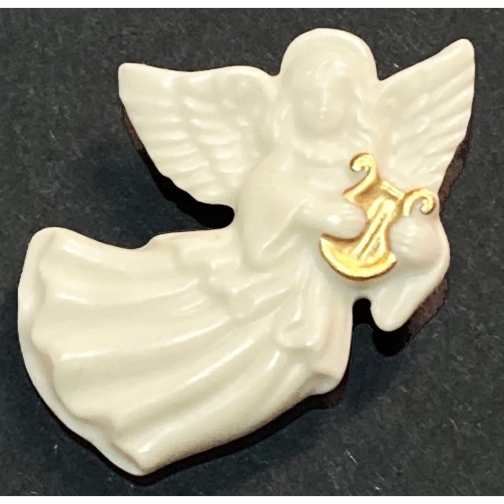 Christmas Lennox Porcelain Angel 24K Gold Harp Pin Brooch Genuine NWB