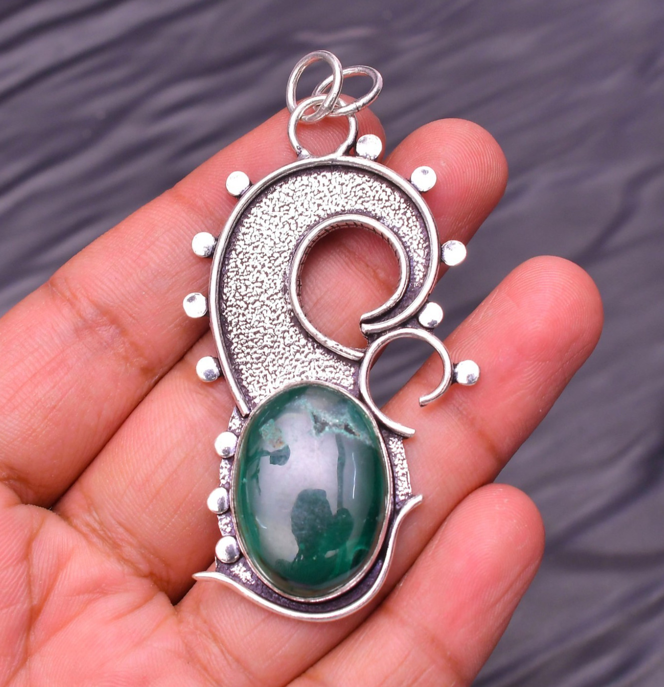 Malachite Gemstone 925 Sterling Silver Jewelry Pendant 2.63″