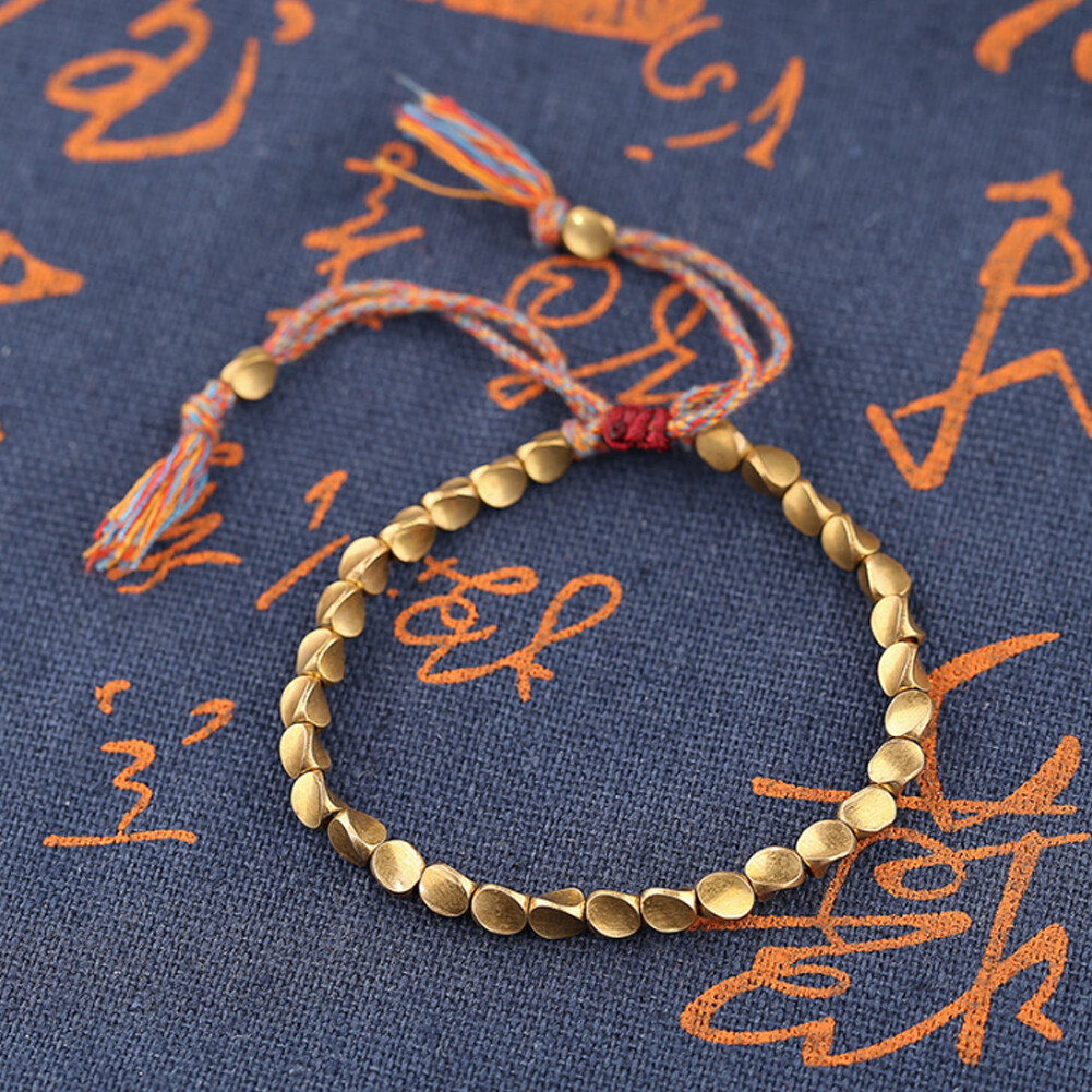 4PCS Handmade Tibetan Buddhist Braided Cotton Copper Beads Lucky Rope Bracelet