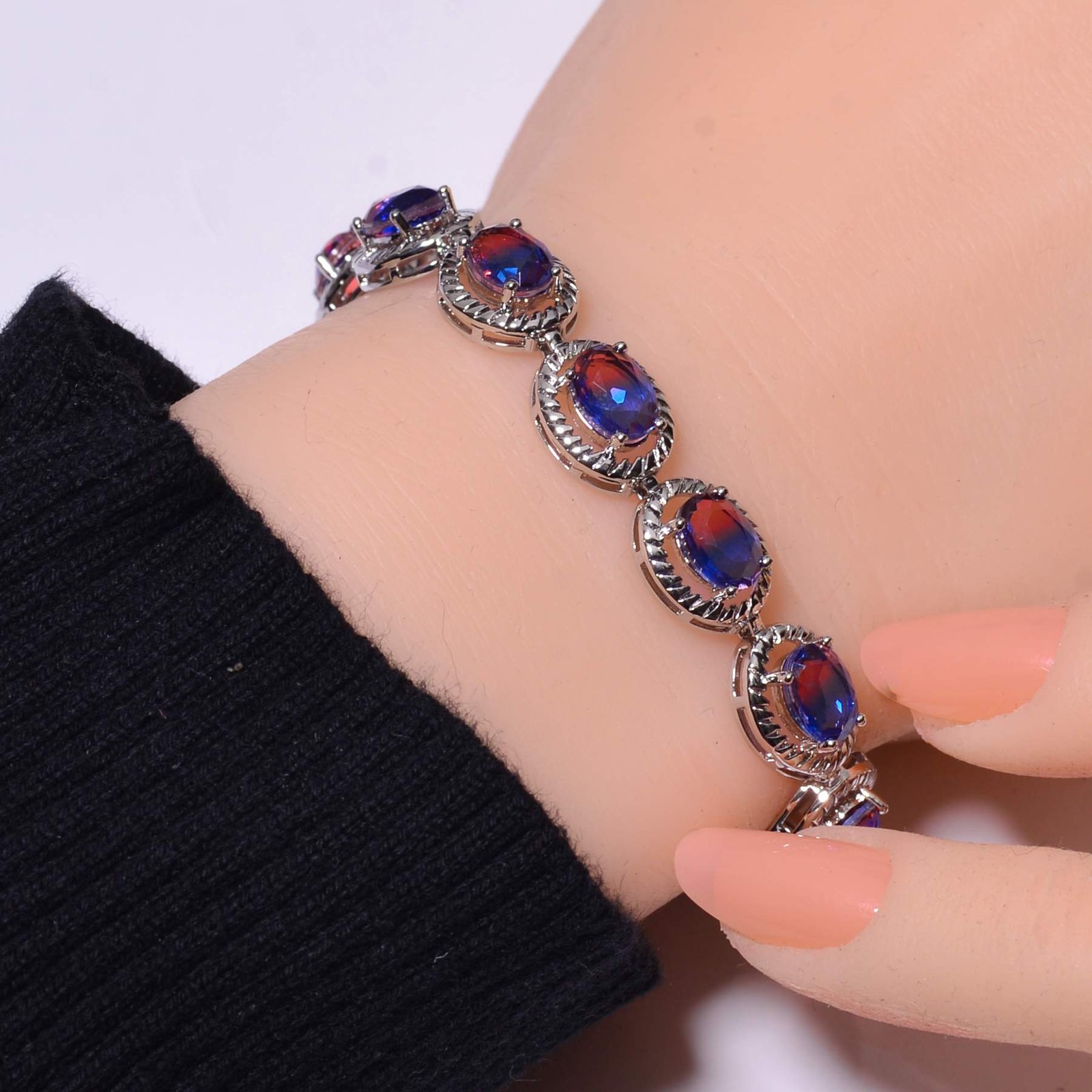 Bi-Colour Tourmaline 925 Sterling Silver Tennis Bracelet 7.99″ B35, Gift for her