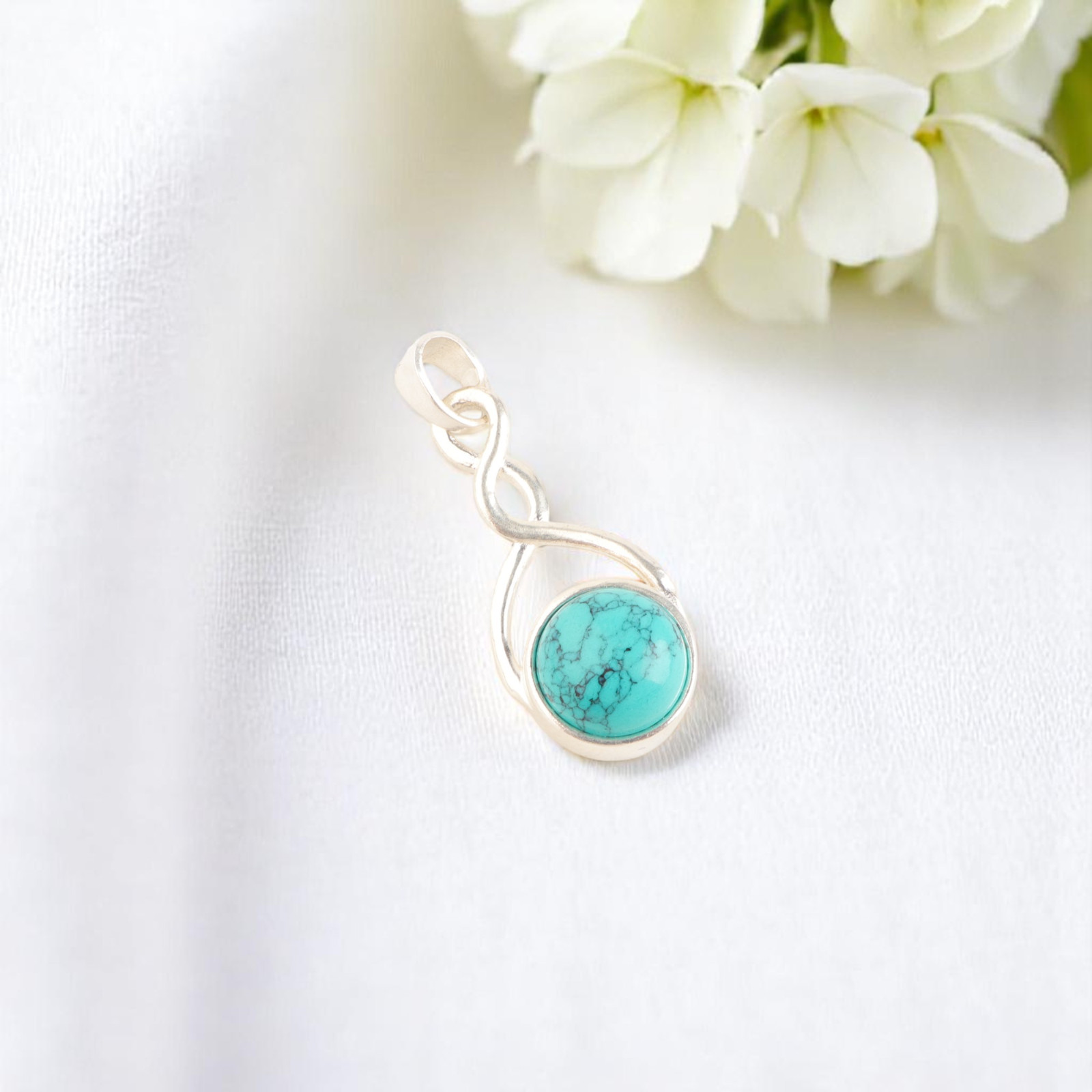 Blue Turquoise Gemstone 925 Sterling Silver Artisan Pendant Jewelry For Women