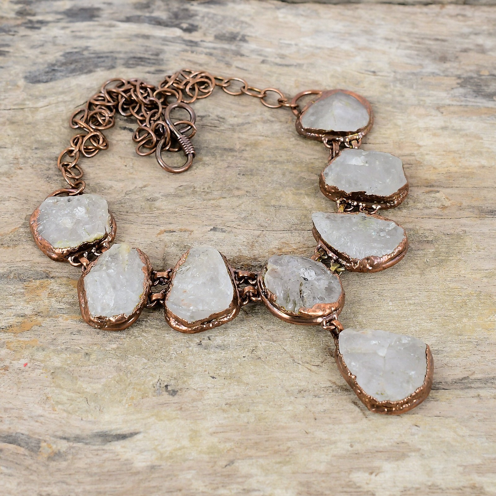 Rainbow Moonstone Rough Electroformed Chain Adjustable Necklace Copper 18.0″