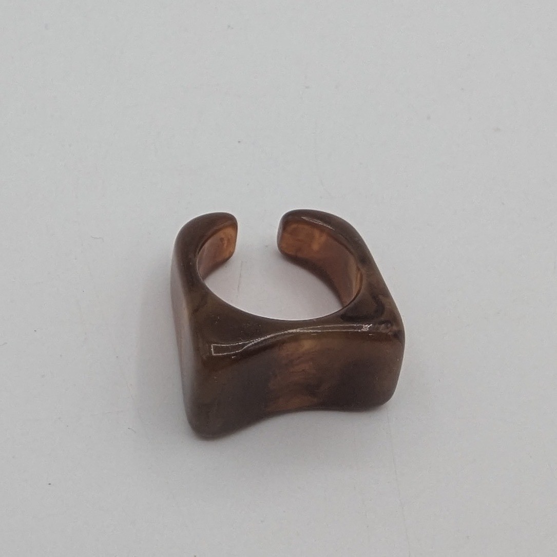 Brown Marbled Resin Square Statement Ring Chunky Open Back Size 7 Geometric