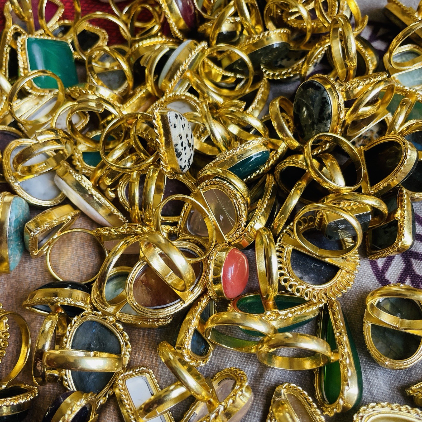 Mix Gemstone Gold Plated 10Pcs Rings Lot /Vintage Nepali Rings/Gothic Rings Love