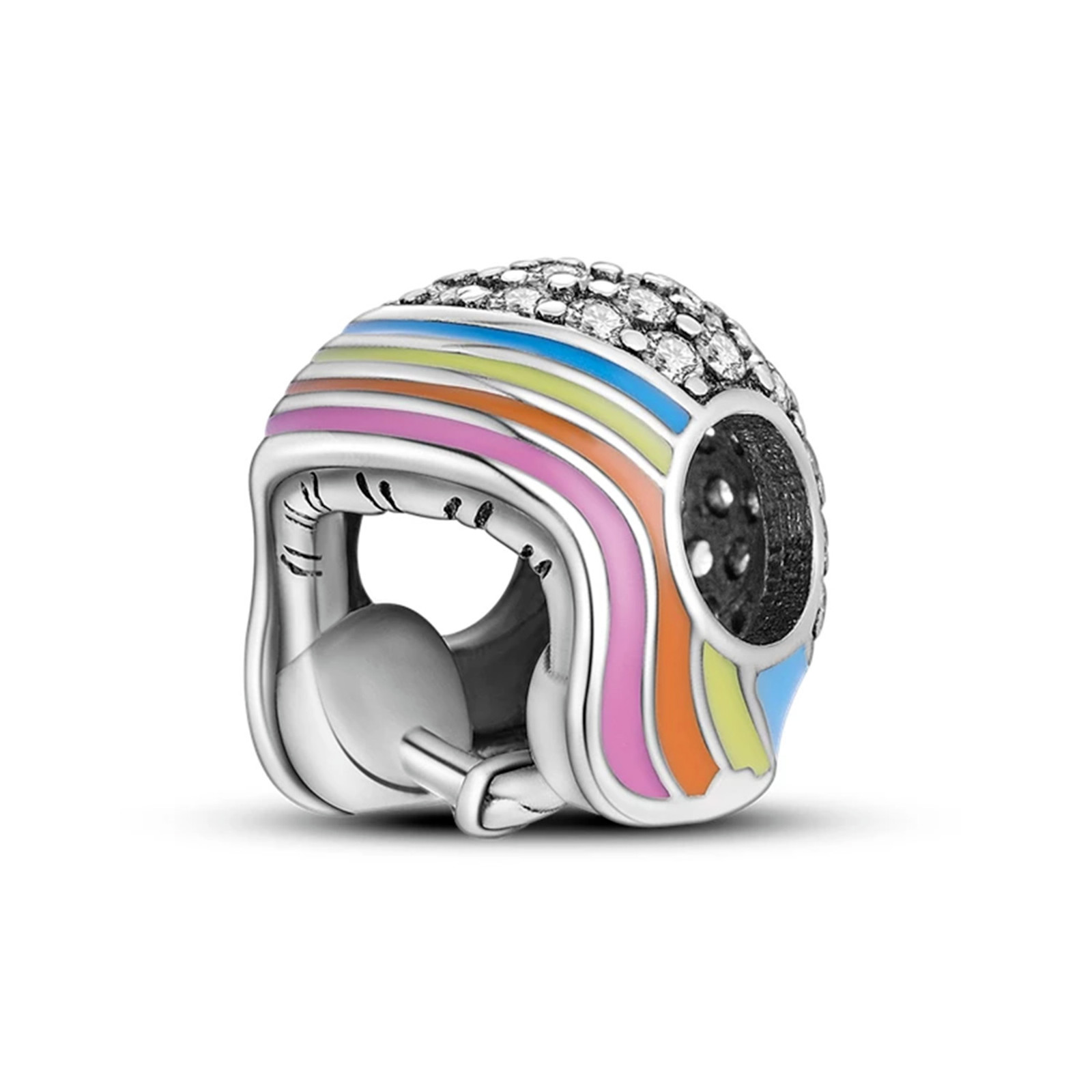 SPORT ROLLER SKATING HELMET STERLING SILVER CRYSTAL BRACELET CHARM BEAD & POUCH!