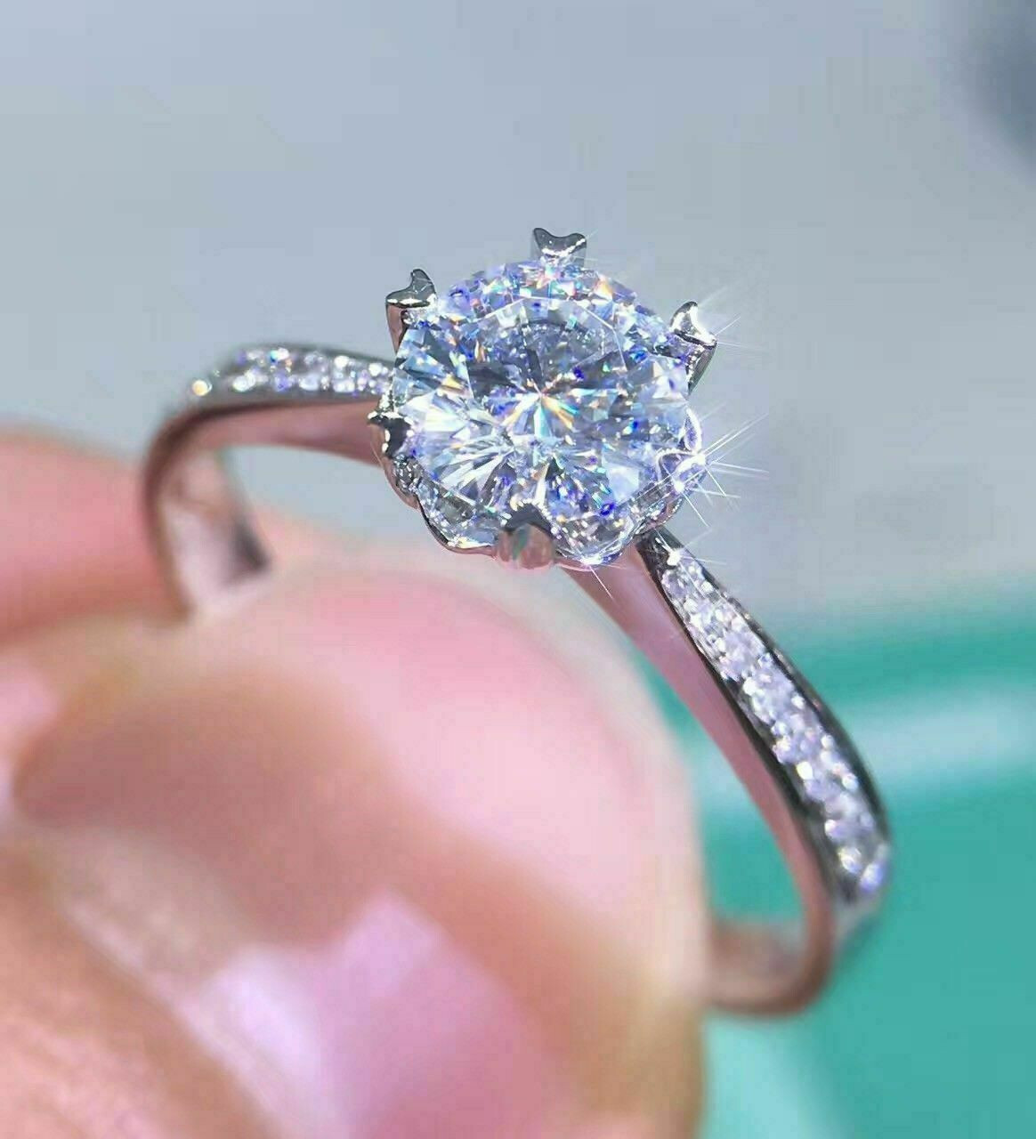 Genuine 2.10CT White Round Sapphire Wedding Ring For Women In 925 Silver