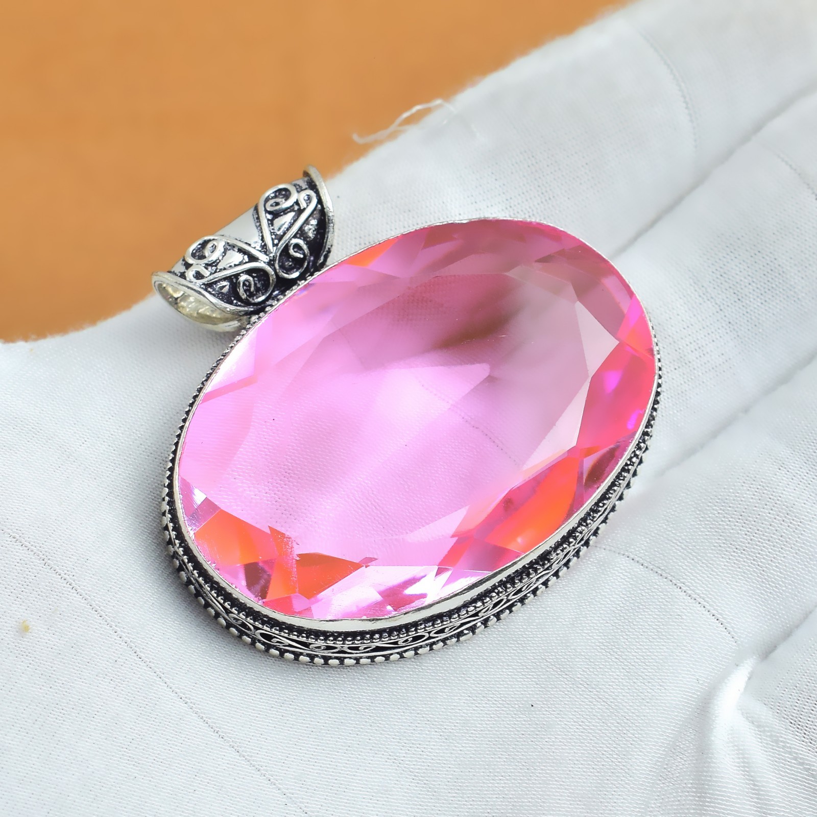 Faceted Pink Kunzite Gemstone 925 Sterling Silver Handmade Pendant