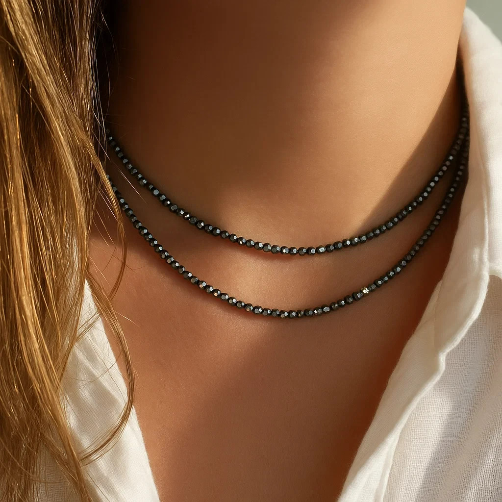 Hematite 2mm Beaded Dainty Boho Choker Women Healing Crystal Necklace Ideal Gift