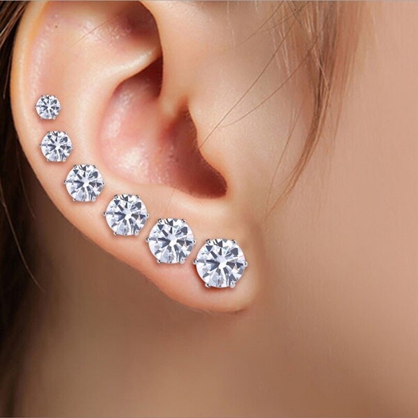Set Exquisite Crystal Elegant Wedding Stud Cubic Zerconia Silver Earrings