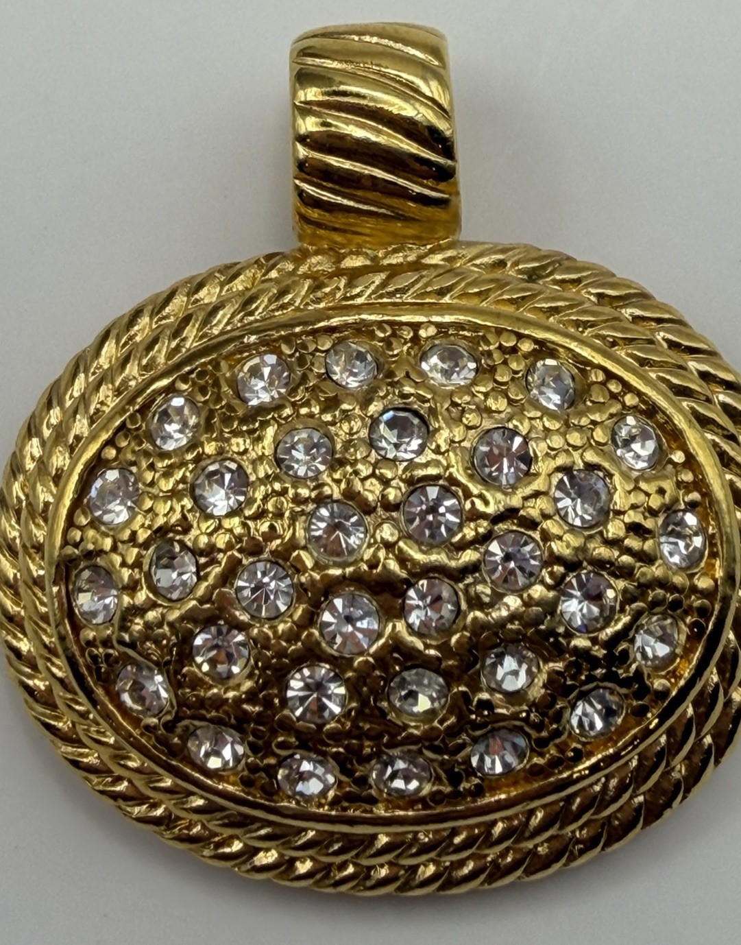 Roman Signed Gold Tone Oval Rhinestone Choker, Double Rope Chain (not original)