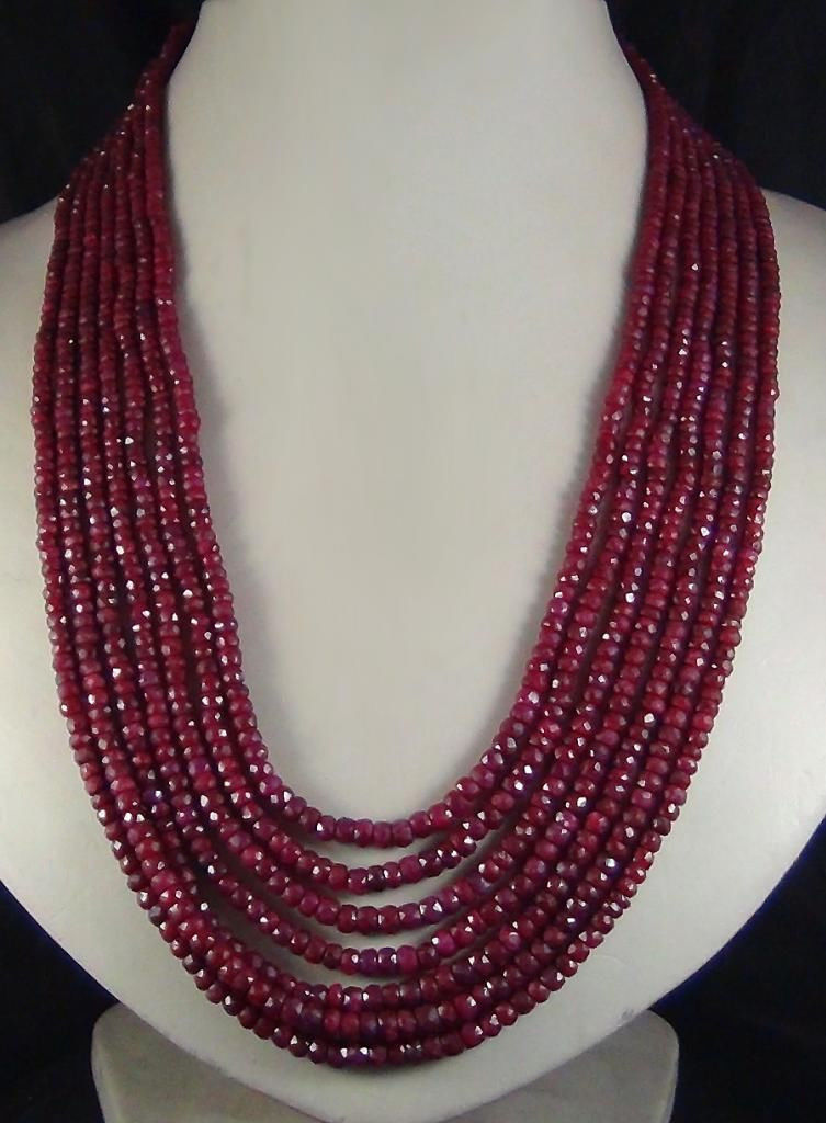 7 Rows Faceted 2x4mm Natural Red Jade Rondelle Gemstone Beads Necklace 17-23″AAA