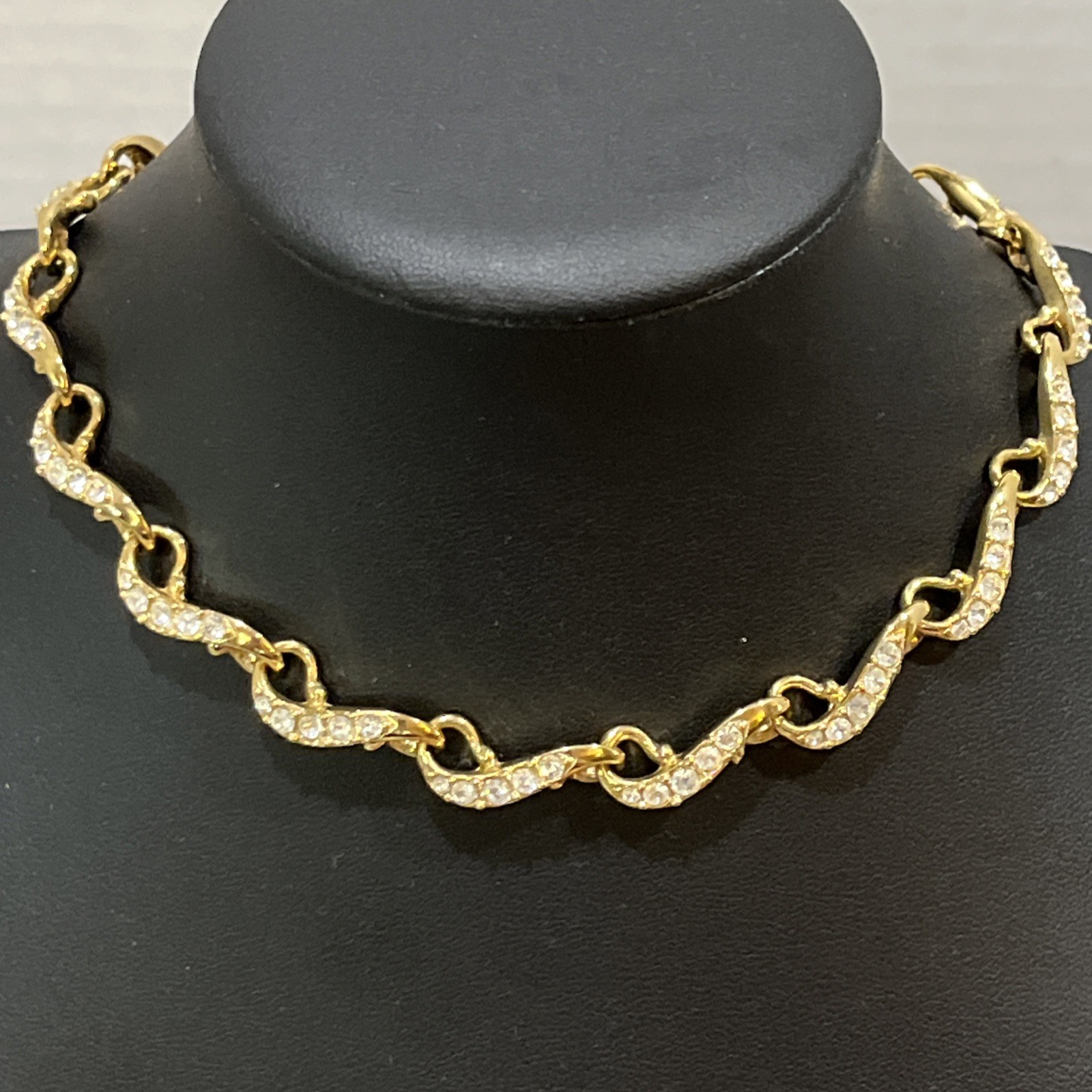 Swarovski Gold Tone Crystal Wave Link Necklace 13″ + 4″ Extender Statement