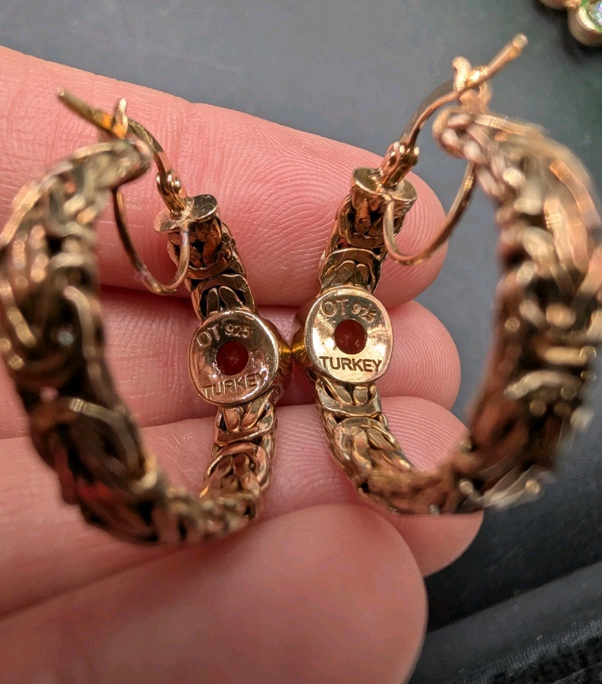 Sterling Silver Gold Vermeil Byzantine Citrine Gemstone OT Turkey Hoop Earrings