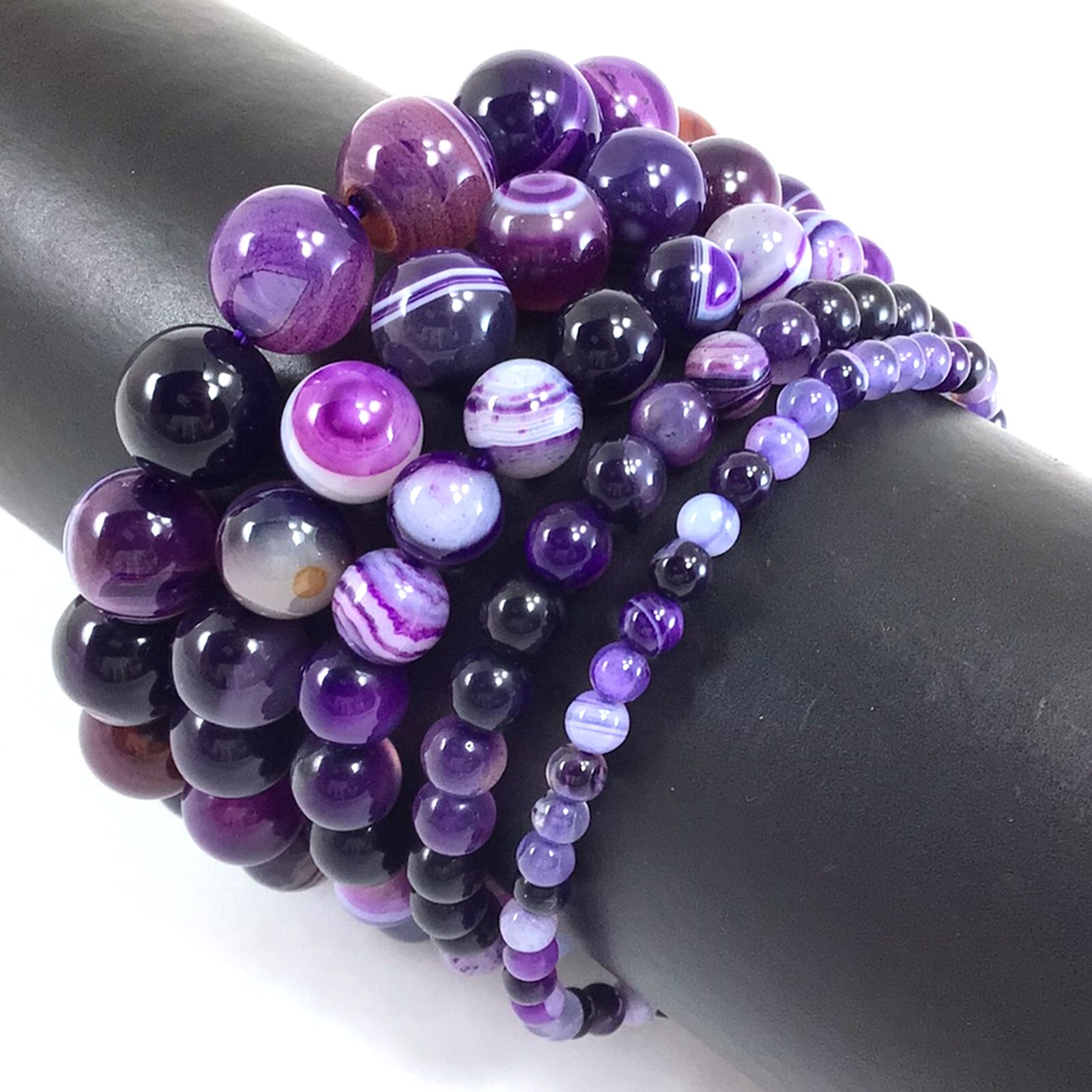 Handmade Natural Purple Stripe Agate Stretch Bracelet Beaded 4mm 6mm 8mm 10mm 12