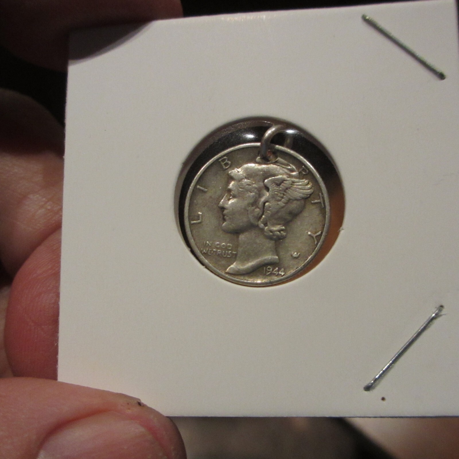 MERCURY DIME Reverse 90% SILVER 1944 Coin Jewelry PENDANT / CHARM-Vintage