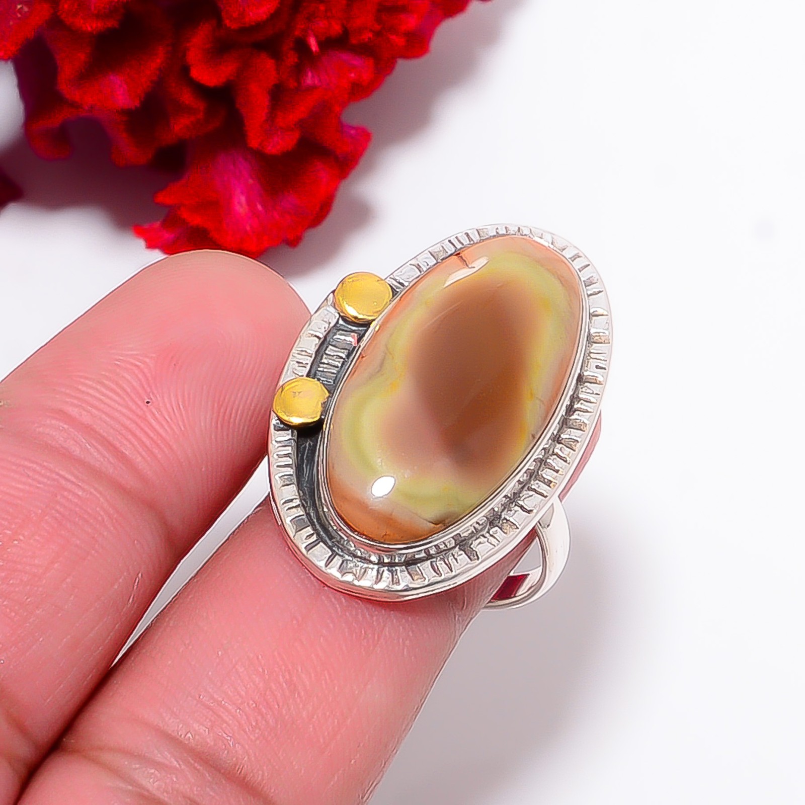 Royal Imperial Jasper – Guadalajara Two Tone 925 Sterling Silver Ring S.8.5 R217