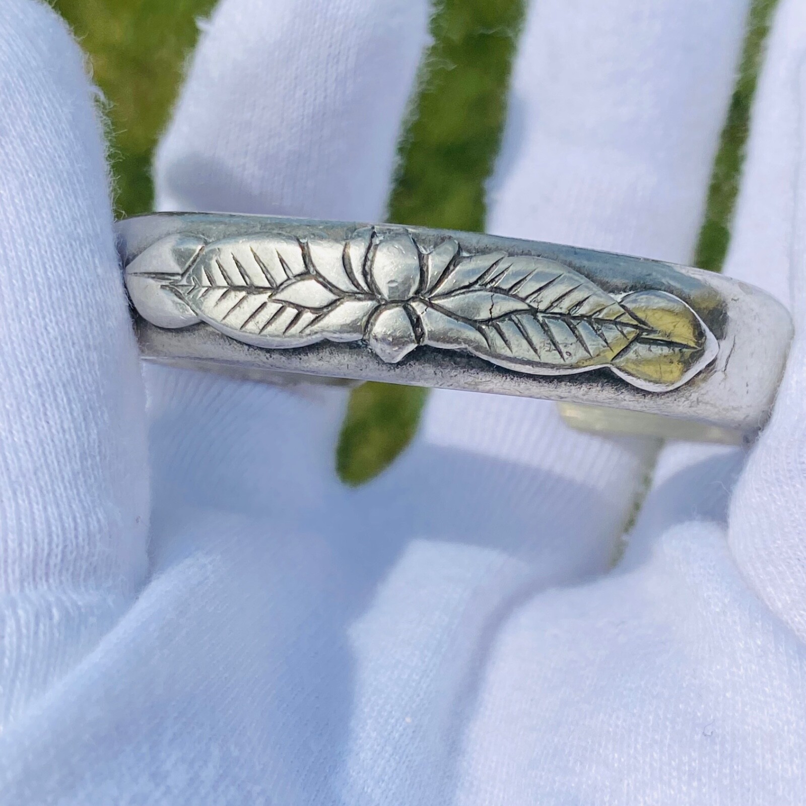 Laurel Burch Floral Cuff Bracelet Looks Like Pewter