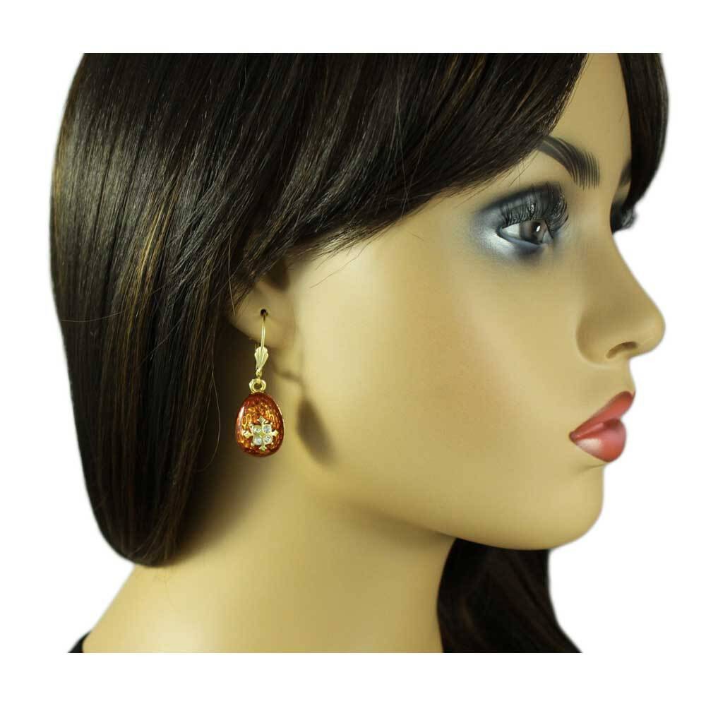Brown Enamel and Crystal 3D Egg Pierced Earring – LBT407X