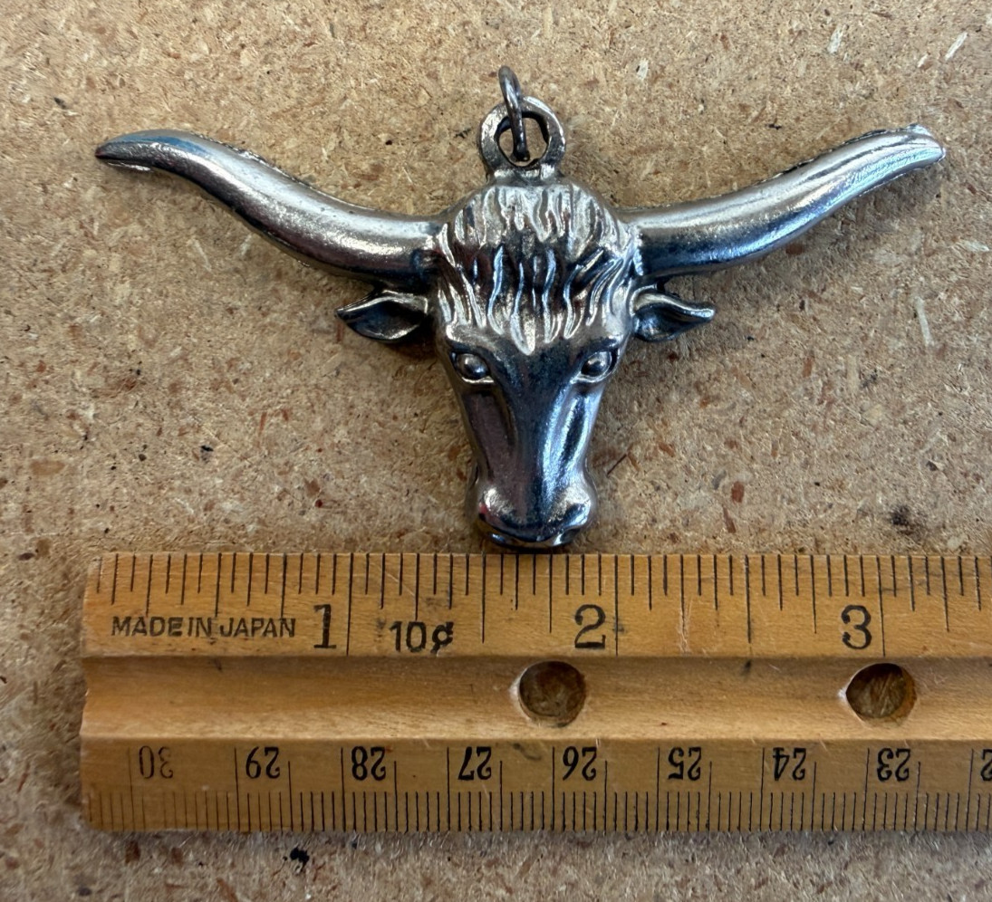 Texas Longhorn Steer Head Pendant Silver tone Measures 3.5″ inches