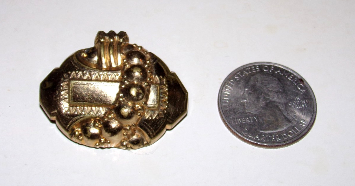 Antique 1800’s Tube Hinged C Clasp Gold Toned Decorative Metal Brooch Victorian