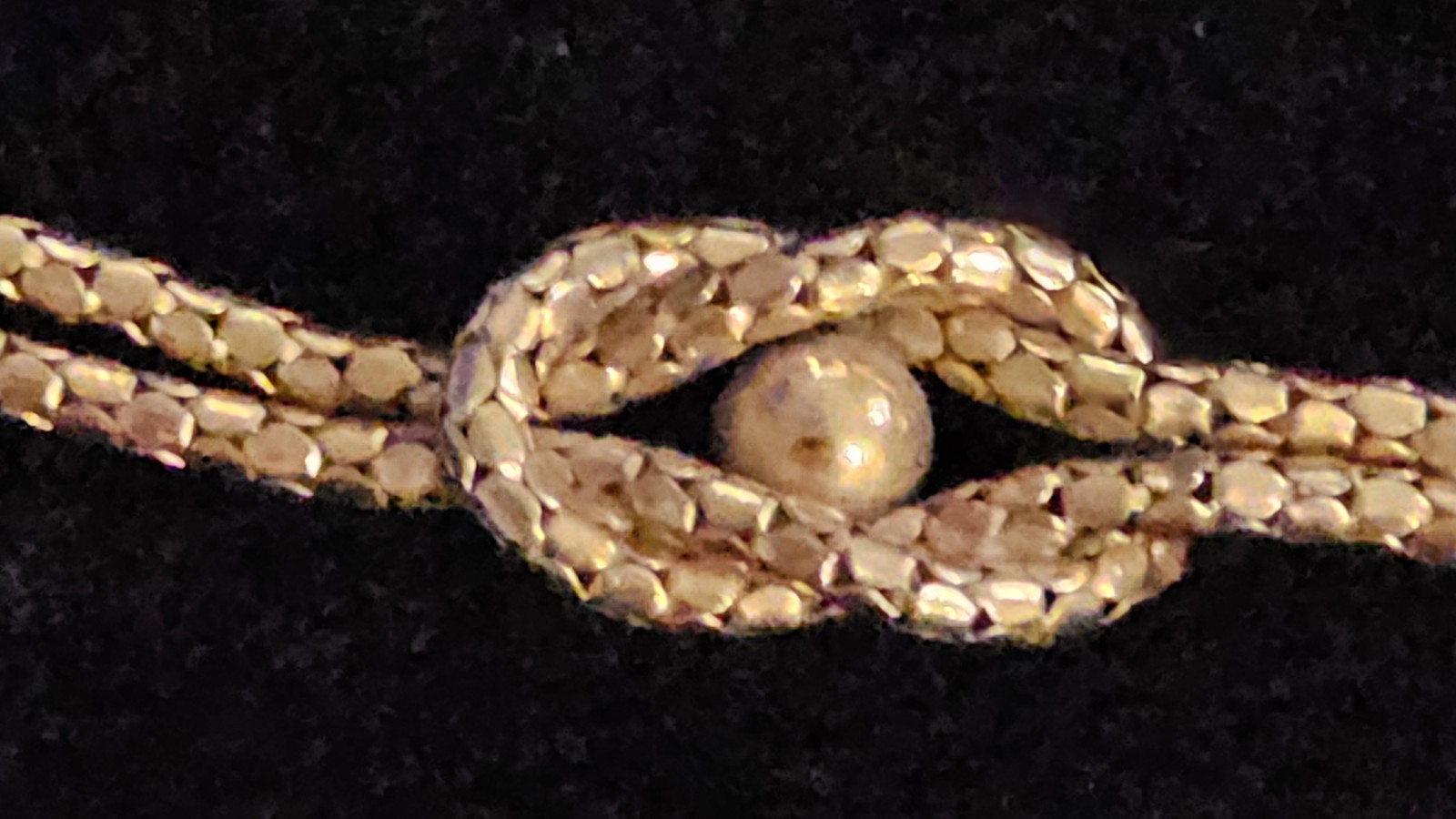Statement Necklace-Bigney “Love Knot” snakechain necklace 1/20 12k gf. Vintage.