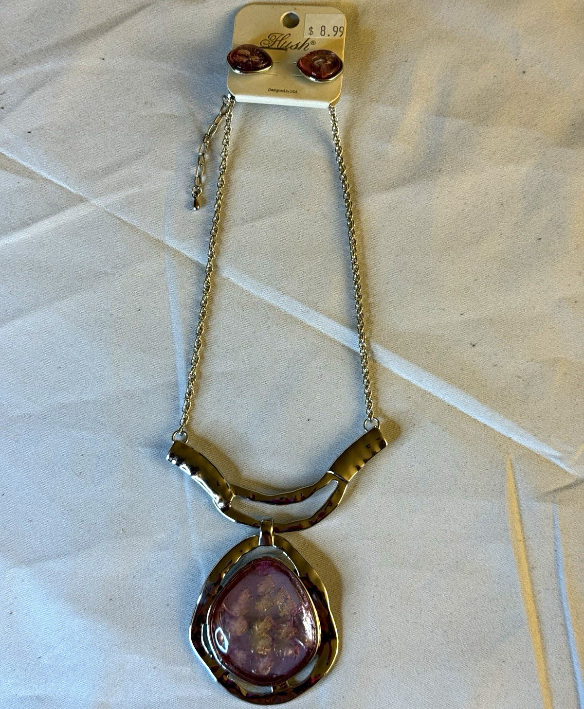 NWT Hush Silver Tone Necklace Set Purple Teardrop Bezel Pendant