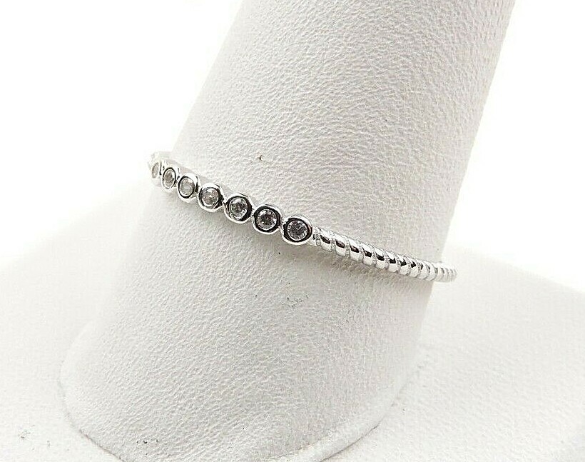 Sterling Silver Cubic Zirconia Dainty Stackable Textured Band Ring