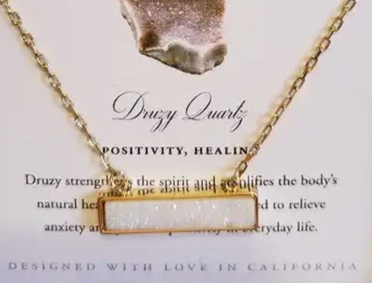 Luna Norte Necklace 14K Gold Plated White Bar Druzy Drusy Quartz Rolo Chain NWT