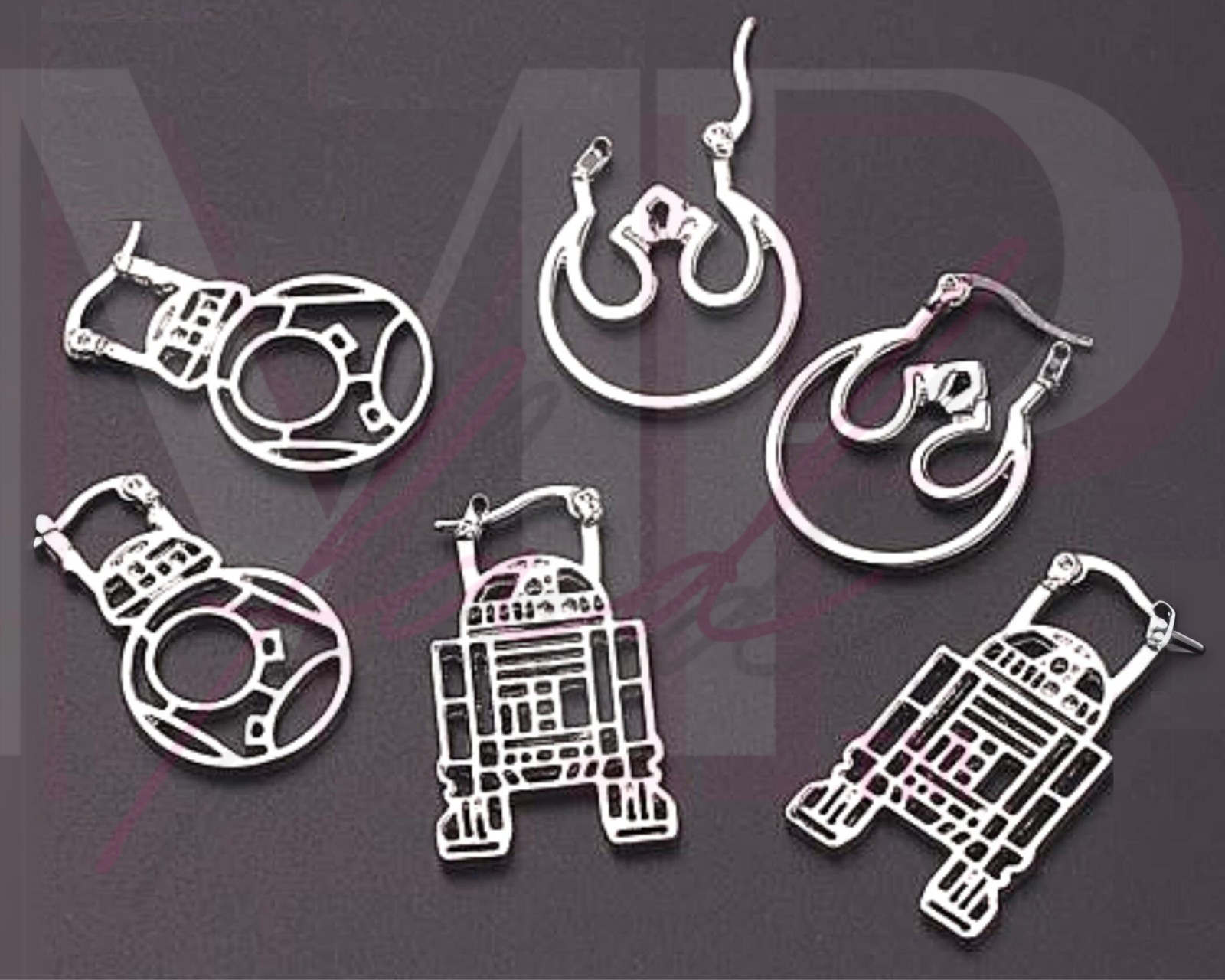 Star Wars Earring Set Stainless Steel Snap Closure Silver Droid HUGGIES BB-8 BB8