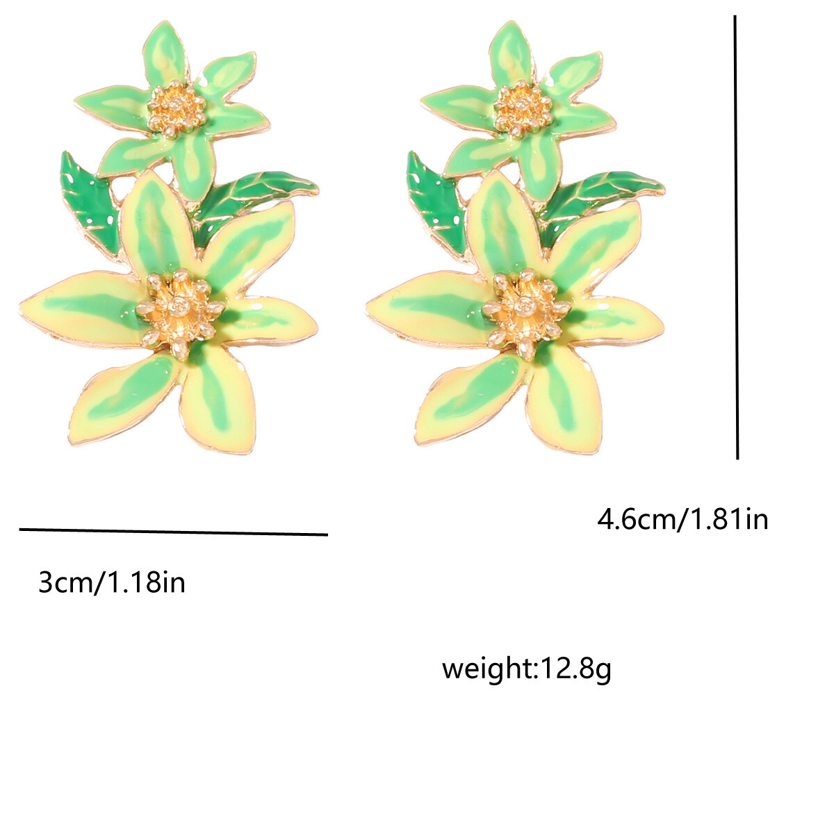 Trendy Enamel Flower Earrings Zinc Alloy Fashion Jewelry for Women 2 Pairs