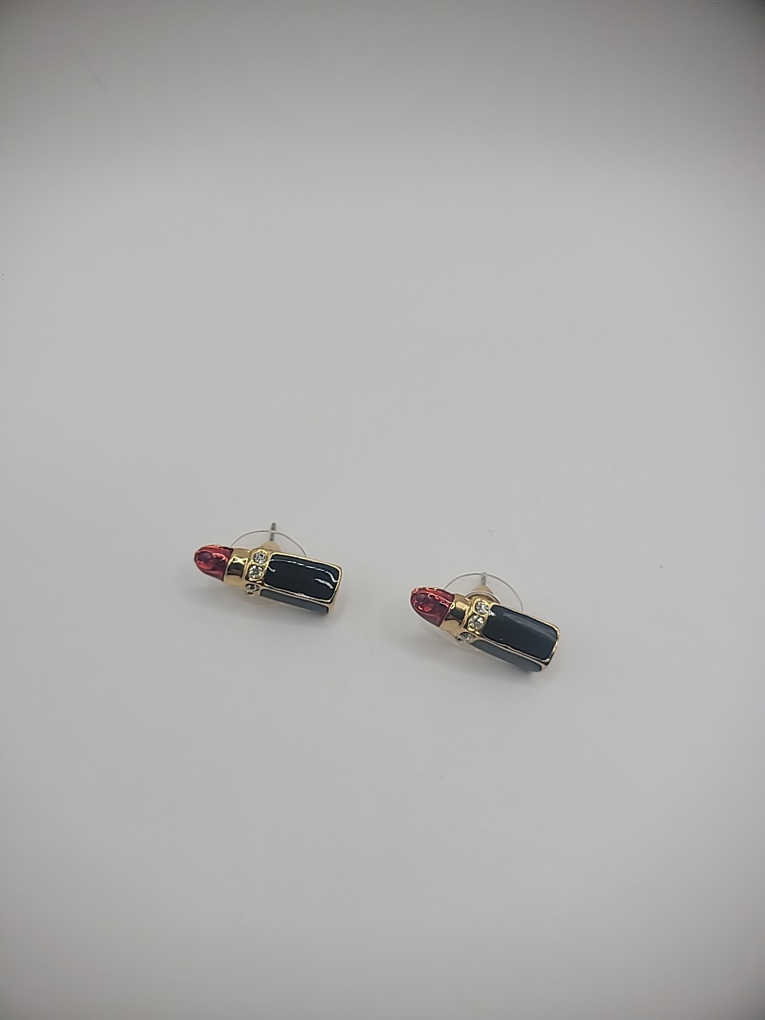 Vintage Earrings Pierced Post Stud Lipstick Shape Gold Tone Jewelry Costume