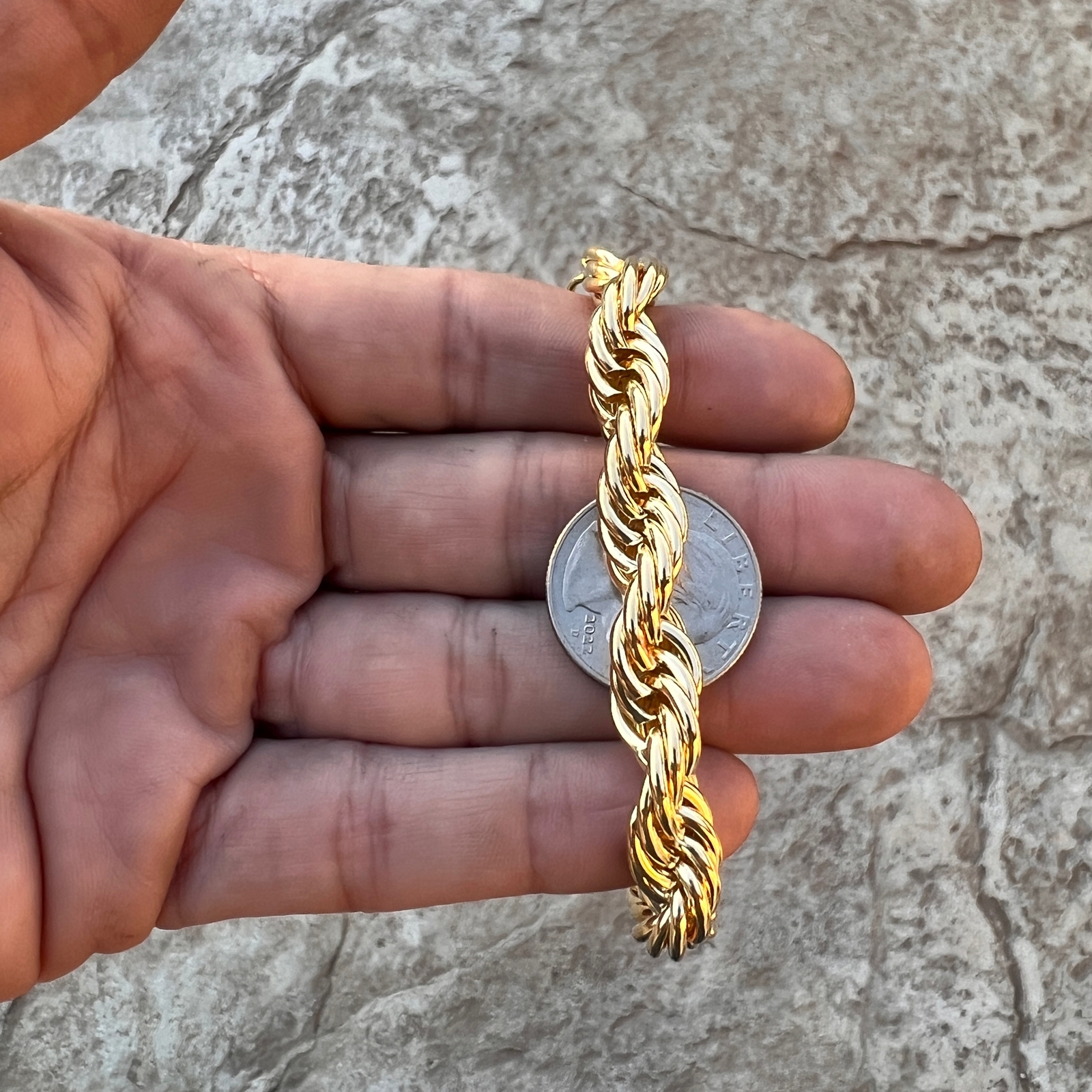 Mens 14k Gold Plated Twisted Rope Chain Bracelet Hip Hop Jewelry 9″ x 10MM Thick