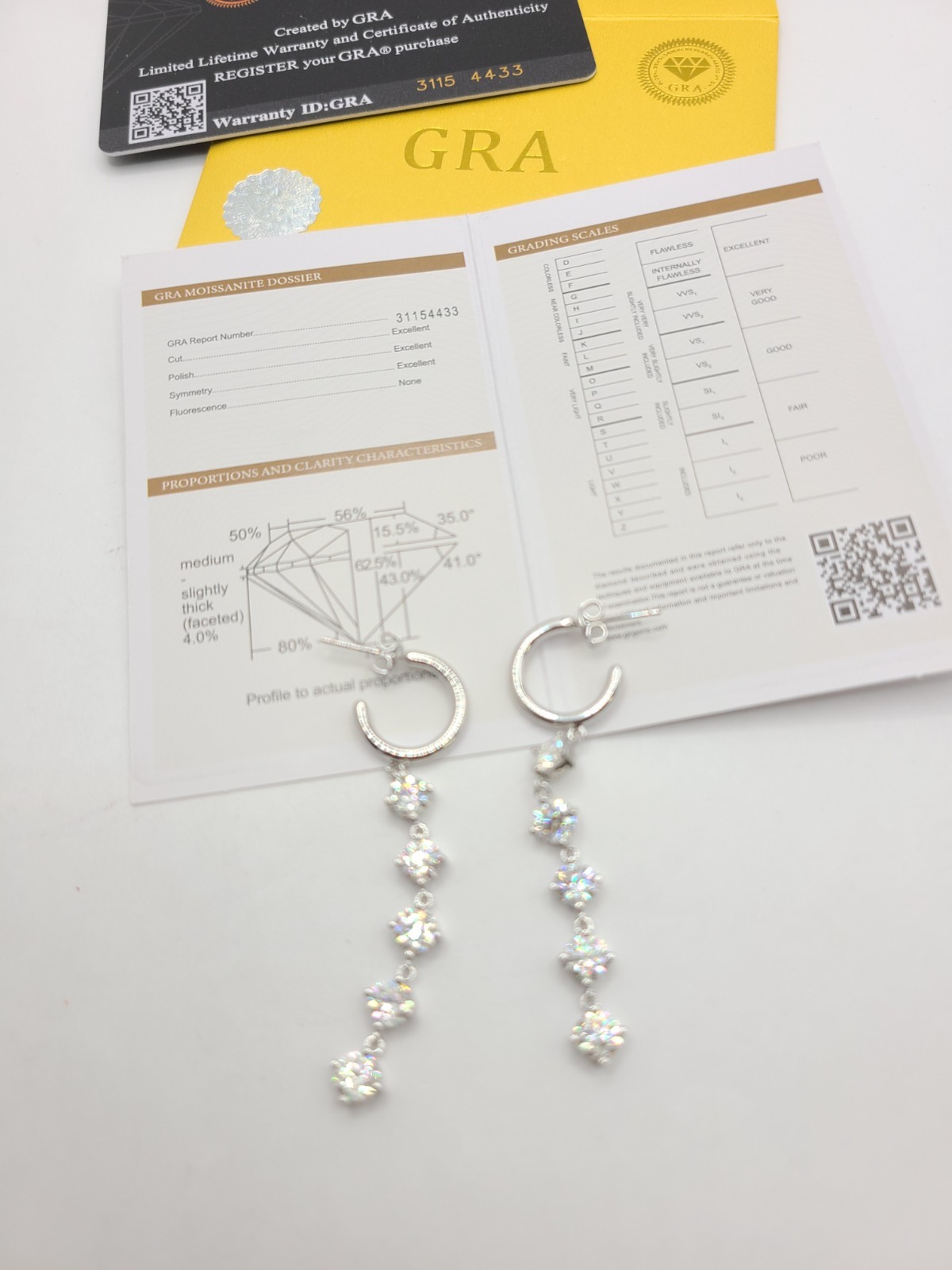 GRA 3.00cttw Moissanite 14mm Huggie Hoop Dangling Crystal Earrings Silvertone
