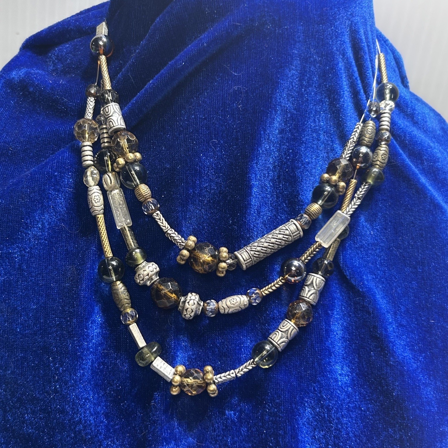 Park Lane Multi-Strand Beaded Layered Necklace 18-21″ Mixed Metal Glass Bohemian