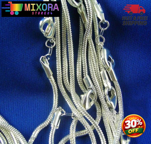 925sterling solid Silver lots 2-5-10PCS 1mm / 2mm snake chain Necklace 16-30inch