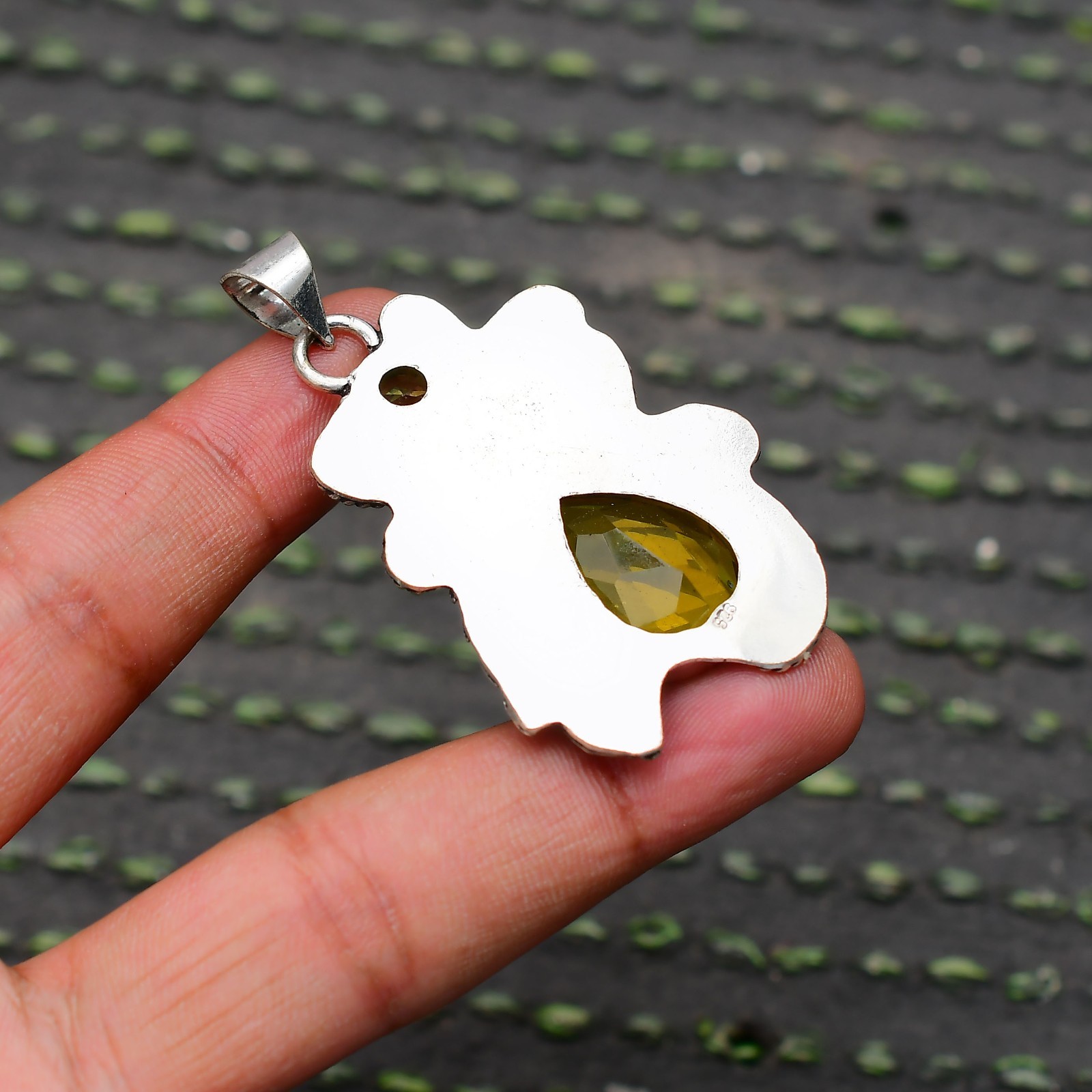 Citrine (Lab-Created) Gemstone 925 Sterling Silver Pendant Approx – 2.20″