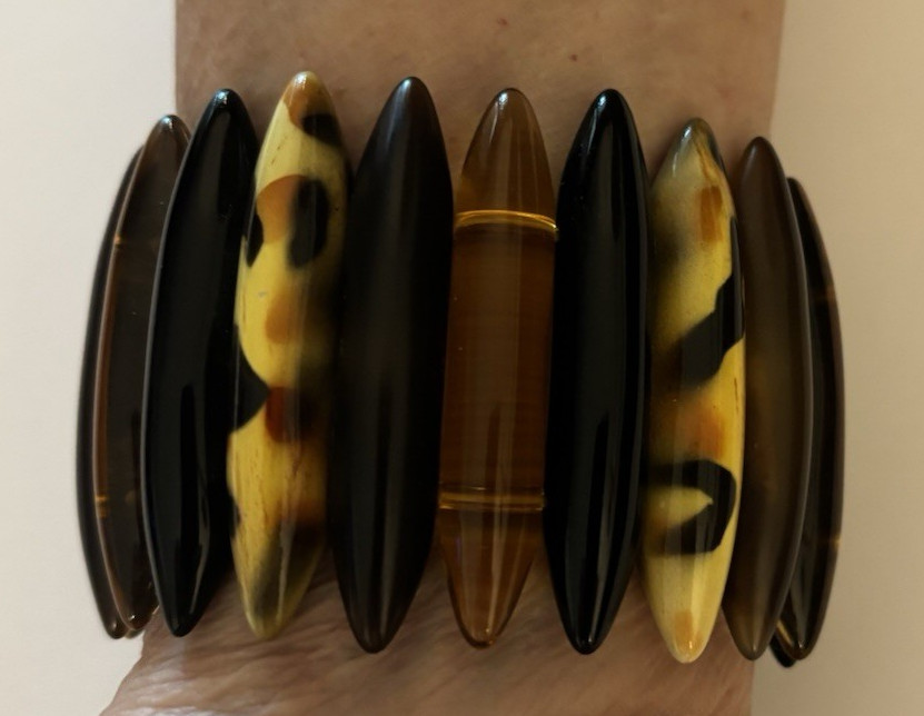 Lucite Strong Elastic Stretch Bracket Elongated Beads Natural Earth Hues&Pattern